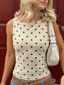 Women's Polka Sleeveless Casual Top, & Fashionable, Suitable Street, Party, Nightclub Wear In Summer - 棕色 - 查看 3