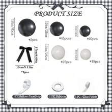 110件套黑白气球拱门装饰套装，包含黑白气球，适用于婚礼、生日及其他场合。 - 彩色 - 查看 10