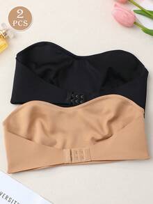 Set de 2 sujetadores sin tirantes para mujer, sujetadores tipo top tubo de verano, sujetadores sin alambre de cierre frontal, sujetadores sin espalda, lencería cómoda y sexy de moda - Multicolor - Ver 1