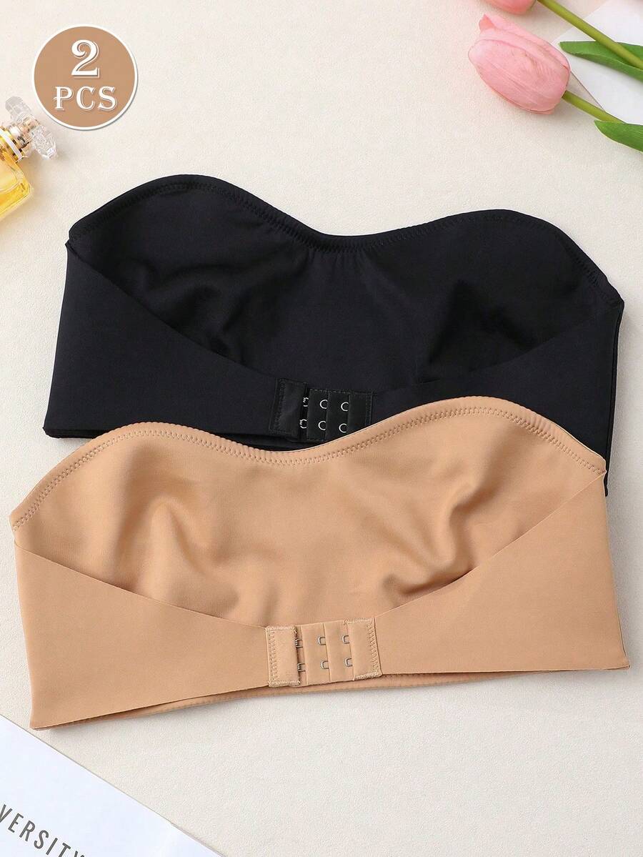 Set de 2 sujetadores sin tirantes para mujer, sujetadores tipo top tubo de verano, sujetadores sin alambre de cierre frontal, sujetadores sin espalda, lencería cómoda y sexy de moda - Multicolor - Ver 1