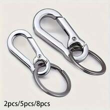 Juego de llaveros de metal duradero de 2/5/8 piezas con clips y bolsa de almacenamiento - Accesorio de moda de aleación de zinc negro vintage no tejido para hombres - Juego de 8 piezas de plata - Ver 1