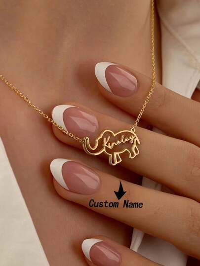 1pc Customized Pet Elephant English Name Necklace, Each Name Supports 1-12 Characters And Can Be Customized, Stainless Steel Necklace, High-End Gift For Friends, Classmates, Graduation, Christmas, Family, Mother's Day, Valentine's Day, Birthday, Anniversary