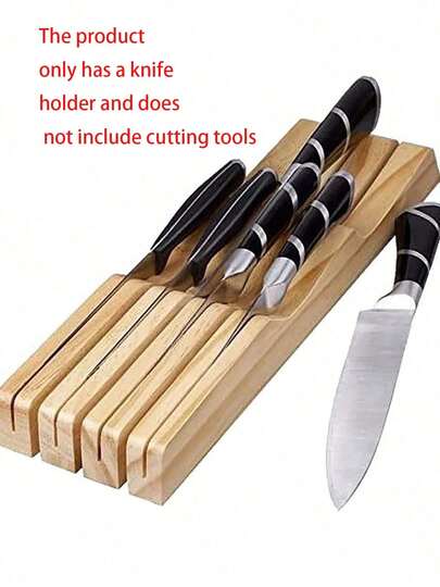 1pc Bamboo Knife Holder, Drawer Knife Storage Box, Holds 7/9 Knives, Kitchen Drawer Knife Organizer (Knives Not Included)
