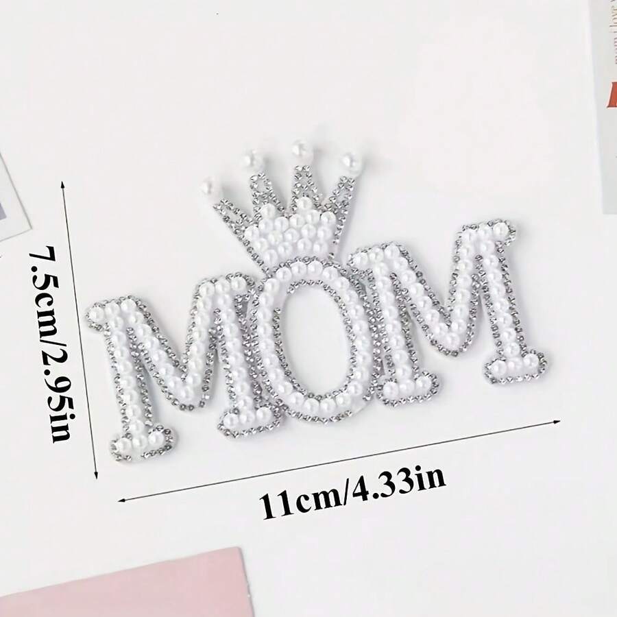 1pc Cake Decoration, Happy Mother's Day, English Letter Mom Pearl Queen Women's Day Cake Decoration - 銀色 - 查看 1