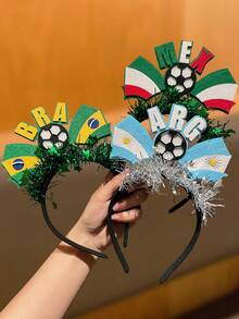 Băng đô cài tóc World Cup unisex với hình dán lấp lánh, họa tiết cờ quốc gia Mexico, Argentina, Brazil, thích hợp để xem World Cup, họp mặt gia đình, cổ vũ đường phố, phụ kiện tóc cho nữ, quà tặng lý tưởng. - Nhiều màu - Xem 4