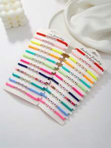 Set de 12 piezas de pulseras de arcilla blanda con cuentas con diseño de corazón que brillan en la oscuridad, en colores y estilos aleatorios, adecuado para festivales, celebraciones y regalos - Multicolor - Ver 2