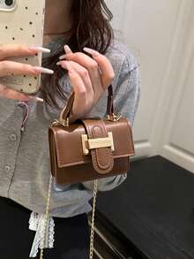 Fresh Casual Chic Chain Shoulder Bag, Small Square Handbag For Young Women - Coffee - View 2