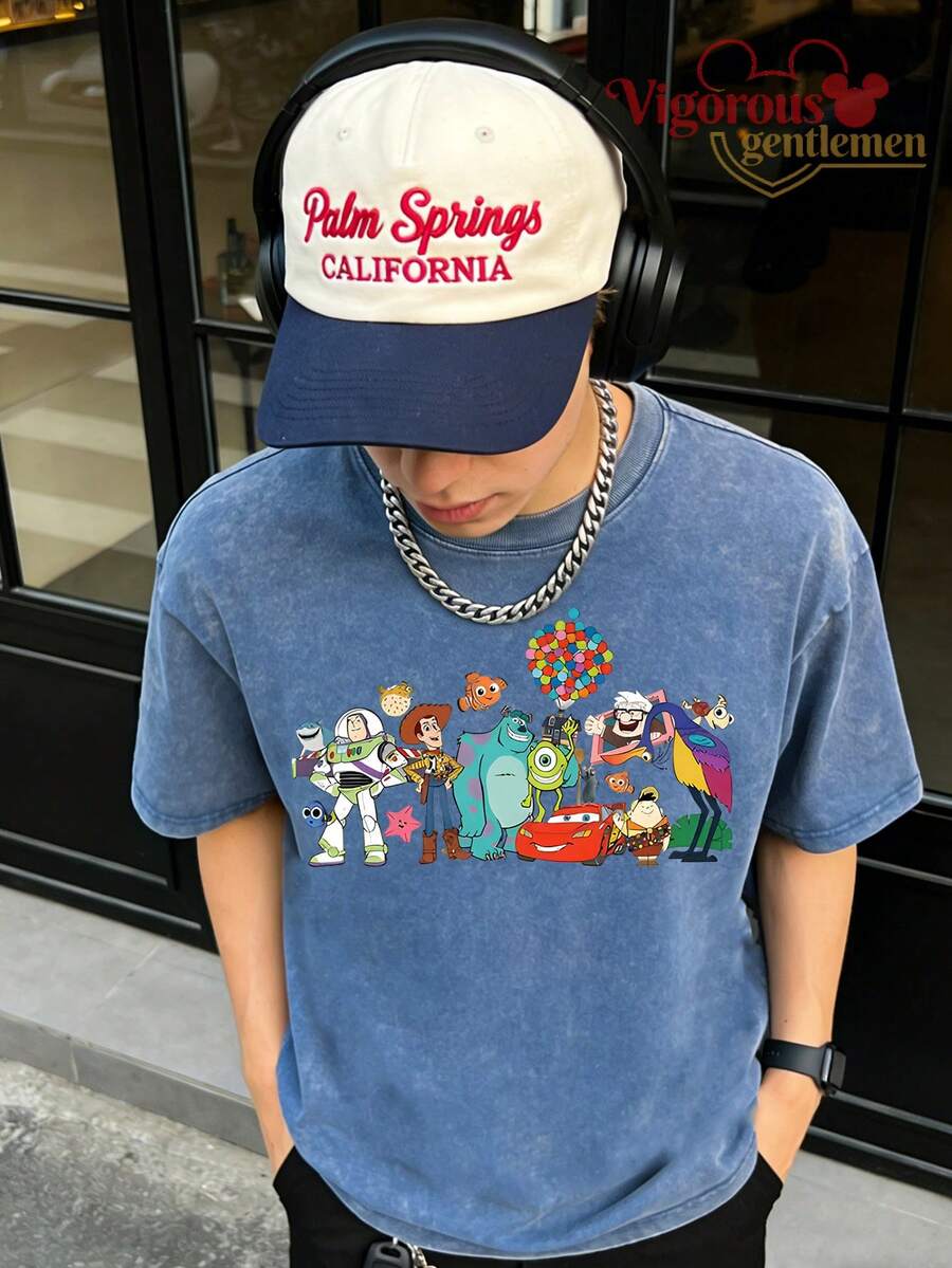 Disney Pixar All-Star Characters Vintage Wash T-Shirt - Royal Blue - View 1