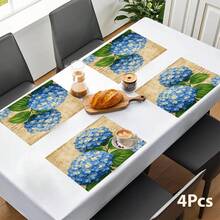 1/4/6/8/12 Piezas Manteles de mesa de lino lavables con estampado floral y de hortensias de colores, manteles protectores para mesa de comedor interior/exterior, adecuados para reuniones familiares, festivales, cocina, decoración de sala de estar, entrada - Multicolor - Ver 16