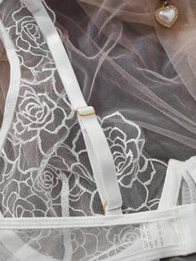 Bộ đồ lót gợi cảm bằng vải lưới thêu hoa hồng trắng dành cho nữ, áo ngực xuyên thấu thời trang mới và quần lọt khe cạp thấp, đồ lót và quần lót gợi cảm dành cho nữ. - trắng - Xem 4