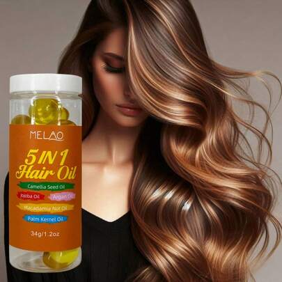  Aceite para el cabello 5-en-1, el aceite para el cabello MELAO contiene aceite de semilla de camelia, aceite de jojoba, aceite de argán y aceite de núcleo de palma, multinutritivo adecuado para todo tipo de cabello, aumenta el brillo, la suavidad y la suavidad, control del aceite y prevención del frizz, repara el cabello seco y dañado, 34g/1.2oz