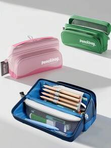 1pc 22cm PU Leather Style Pencil Case, High-Quality Student Stationery Pouch With Large Capacity, Suitable For Grade 1-3 - Tree Pencil Case - View 9