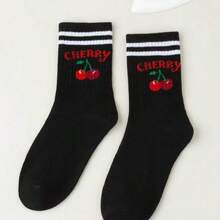 1/2 Pairs Women Casual Striped Pattern Breathable Moisture-Wicking Crew Socks, Suitable For Spring - Multicolor - View 9