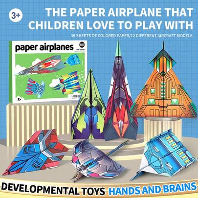 Bộ dụng cụ gấp máy bay origami 36 tờ nhiều màu sắc - Bộ hoạt động học tập STEM dành cho trẻ em 6-12 tuổi (bé trai và bé gái) với hướng dẫn gấp chi tiết từng bước, chất liệu giấy dày dặn, màu sắc tươi sáng và thiết kế bền màu, dễ gấp mà không cần dụng cụ, hoạt động thực hành sáng tạo giúp tăng cường tư duy không gian, kỹ năng vận động tinh và khả năng suy luận logic.