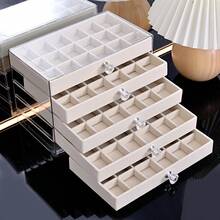 1 hộp đựng trang sức acrylic 5 tầng màu be, trong suốt, chống bụi, dung tích lớn, lót nhung chống trầy xước, thích hợp làm quà tặng Ngày của Mẹ, Ngày của Phụ nữ. - Năm lớp màu xám - Xem 10