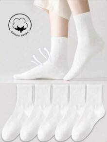 1/3/5/10 Pairs Women Cotton Ankle Socks, White Socks, Cute Socks, Breathable Moisture-Wicking Design, Soft & Comfortable, Suitable For Autumn, Winter, Spring, Summer, Fit For Holidays, Sports, Casual, Business Wear, Random Color Combination - White - View 2