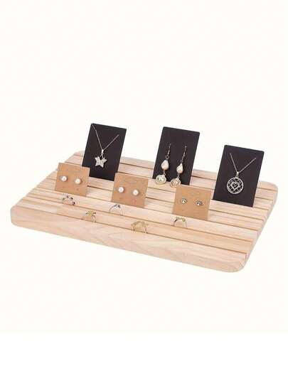 1pc Jewelry Display Stand, Earring Necklace Holder, Business Card Holder, Jewelry Storage Rack, Minimalist Wooden Earring Necklace Ring Organizer, Practical Convenient Desktop Decor For Home Office, Essential For Sun Protection Travel