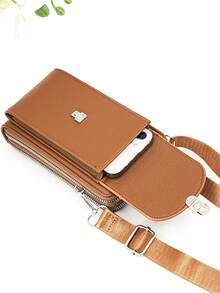 New Crossbody Bag, Multi-Functional Large Capacity Double Zipper Phone Wallet, Fashionable Minimalist Yet Delicate, Suitable For Casual, Vacation, And Dates - Brown - View 5