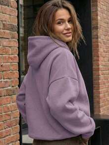 Minimalist Design Women Loose Fit Long Sleeve Pullover Sweatshirt, Suitable For Autumn, Winter, Spring, Casual Wear, Halloween Costume, Gray Sweatshirt, Fashion - 紫丁香色 - 查看 6