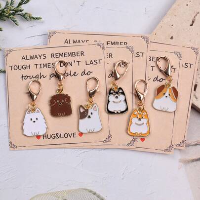 6pcs Cute Dog Themed Gift Set, Including Dog Keychain, Motivational Card, Thank You Card, Blessing Card. Suitable For Family Gatherings, Birthdays, Holidays, Weddings, Teacher's Day, Graduation. Great Friendship, Dog Lover, Motivational, Appreciation Gift.