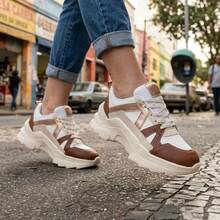 Women's Modern Platform Sneakers, Comfortable For Everyday Casual Wear, Stylish, Vacation, Lace-Up, Party, Office, Outdoor - 焦糖/玫瑰 - 查看 6