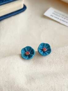 1对小巧可爱时尚小众水钻花朵耳钉，百搭日常及节日佩戴，女士 - 花朵 - 查看 5
