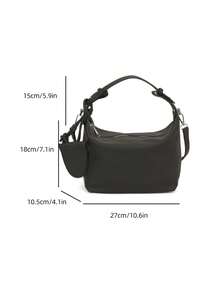 This Simple Crescent-Shaped Women's Handbag Comes With A Matching Small Charm. It Features An Adjustable Shoulder Strap And Is A Modern, Elegant, And Commuter Bag. Made Of High-Quality, Wear-Resistant, Waterproof, And Scratch-Resistant PU Material, It Boasts A Premium Hardware Zipper Closure For Easy Access. It Is Suitable As A Gift For Friends, For Shopping, Dates, Commuting To Work, Taking Photos, Business Trips, And Travel. - Black - View 5