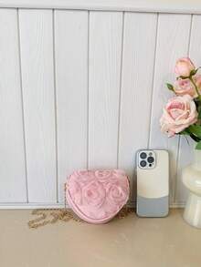 Bolso de noche de gasa 3D con flores 2026 nuevo, bolso de hombro personalizado único, bolso cruzado de moda versátil, compacto y conveniente para salir - Rosa - Ver 10