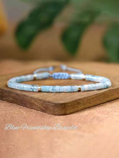 Pulsera de de piedra natural azul: pulsera de aguamarina artesanal | Accesorio de cuentas de gemas azules fácil | Regalo para mujeres nacidas en marzo, símbolo de