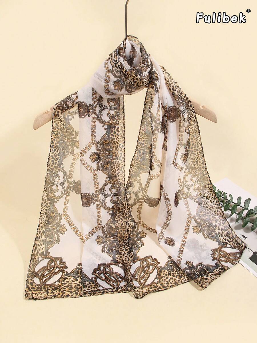 1pc Lightweight Chiffon Printed Scarf, Sun Protection & Decorative Shawl - Beige - View 1