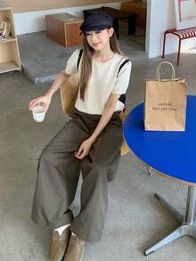 YEAE | Quần jeans dáng rộng màu xanh rêu, thoải mái, phong cách thường ngày dành cho nữ mùa xuân - Màu xanh Ô liu - Xem 7