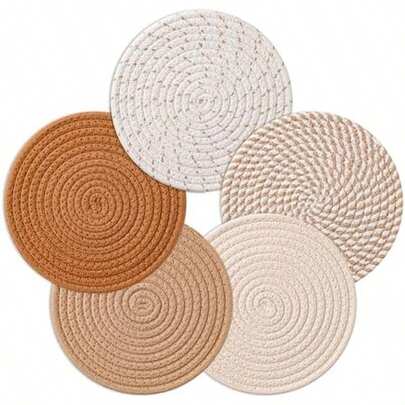 7 Inch Trivets For Hot Dishes, Pots And Pans, 5 Heat Resistant Pot Holders For Kitchen, Home Essentials, Hot Pads For Countertop And Table, Farmhouse Decor Vase Mats, Gray