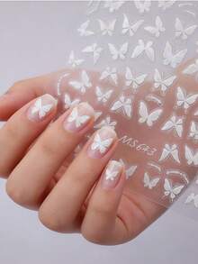 1片5D亮片贝壳蝴蝶美甲贴纸，高品质美甲贴纸，春季美甲贴花设计 - 彩色 - 查看 2