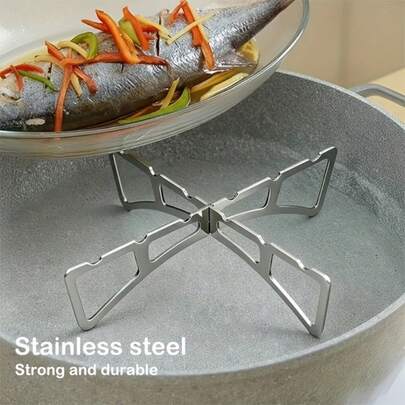 High-Temperature Resistant Stainless Steel Cross-Folding Steaming Rack - Home Kitchen Steaming Rack - Portable Cross Water And Heat Insulation Support Rack For Camping Outdoors - Easy To Clean - Outdoor Cooking Tool - Durable Cookware - Compact And Portable - Can Be Hung Anywhere - Suitable For Camping, Picnics And Barbecues