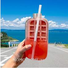 2-In-1 Leak-Proof Portable Transparent Plastic Cup With Straw And Non-Slip Sleeve, Built-In Ice Tray To Keep Drinks Cold, Reusable, Suitable For Cold Drinks, Iced Coffee And Juice, Perfect For Outdoor Activities, Travel And Fitness - Multicolor - View 3