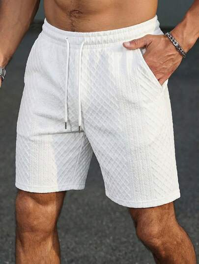 男士夏季纯色菱形提花透气休闲通勤度假简约提花沙滩短裤