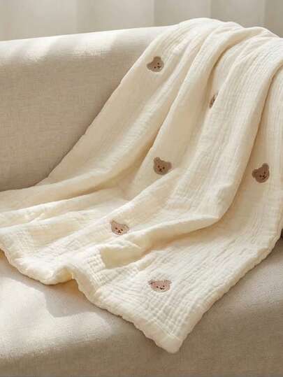 1pc 100*120cm Spring & Autumn Soft Newborn Baby Bear & Star Pattern Blanket, Comfortable Warm Breathable Quilt, Large Size For Infant & Toddler, Air Conditioning Blanket