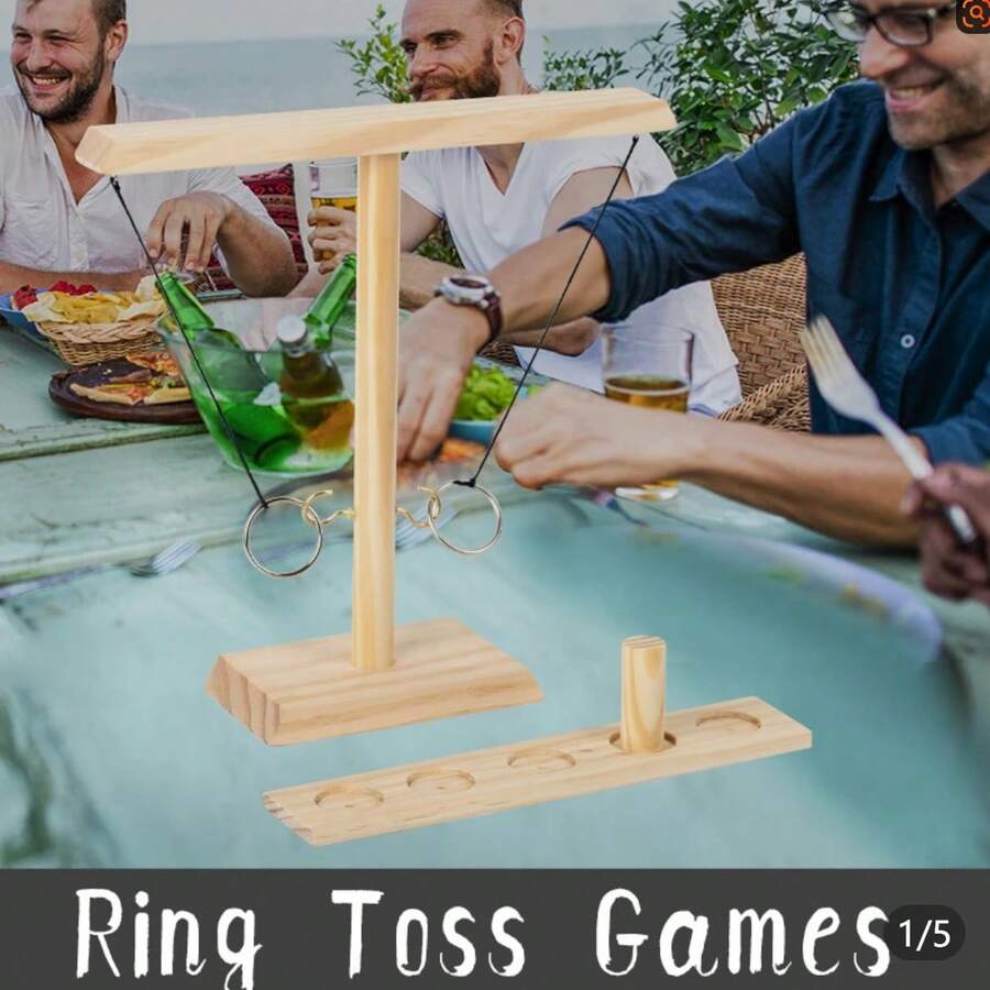 1 Set Wooden Ring Toss Game, Multi-Player Party Tabletop Throwing Game - Multicolor - View 1