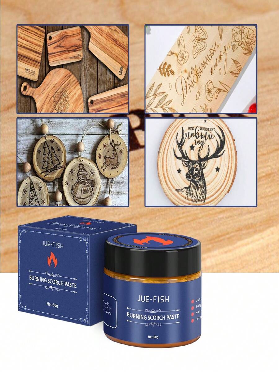 50克/120毫升木刻膏 - 适用于户外DIY烙画创作，可用于木材、皮革、帆布、纸张等材质，防水配方，全天候可用，在木材上呈现清晰线条，无烟无味，使用方便，便携装。