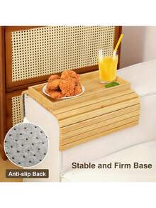 Foldable Bamboo Grain Sofa Armrest Tray | No Assembly Required, Cup Holder And Non-Slip Backrest Pad, Suitable For Sofa, Living Room, Office - Can Hold Phone, Snacks, Remote Control, Drinks - Sturdy And Compact Armrest Tray, Space-Saving Design - Multicolor - View 7