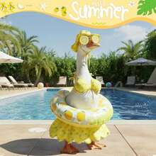 Summer Porch Goose Outfit Set For 23'' Cement Plastic Lawn Goose Statue,Funny Lemon Bikini Clothes With Inflatable Swim Ring, Sun Hat & Glasses, Cute Beach-Themed Decor For Outdoor Yard Statues(The Goose Statue Is Not Included) - A - View 7