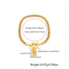 1pc New Fashion Rectangle Initial Pendant Spring Buckle Golden Stainless Steel Cuban Chain Bracelets For Men - Yellow Gold - View 2
