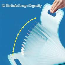 1pc Vertical File Folder, A4 13-Layer Accordion File Organizer, Portable Minimalist Document Bag, Student Subject Divider, Transparent Multi-Layer Expandable Handle File Folder, Large Capacity Exam Paper/Document Storage, Suitable For Office & School (Free Random Color Label Stickers Included) - Sets - View 3