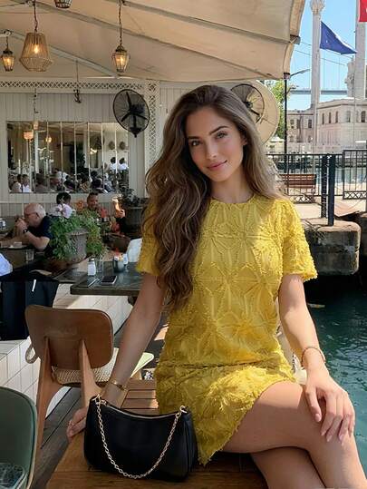 [Beso de ángel] Vestido midi elegante francés para mujer 2026 Verano, nuevo vestido corto de estilo vacacional de cuello redondo con bordado 3D gracioso de alta gama en blanco