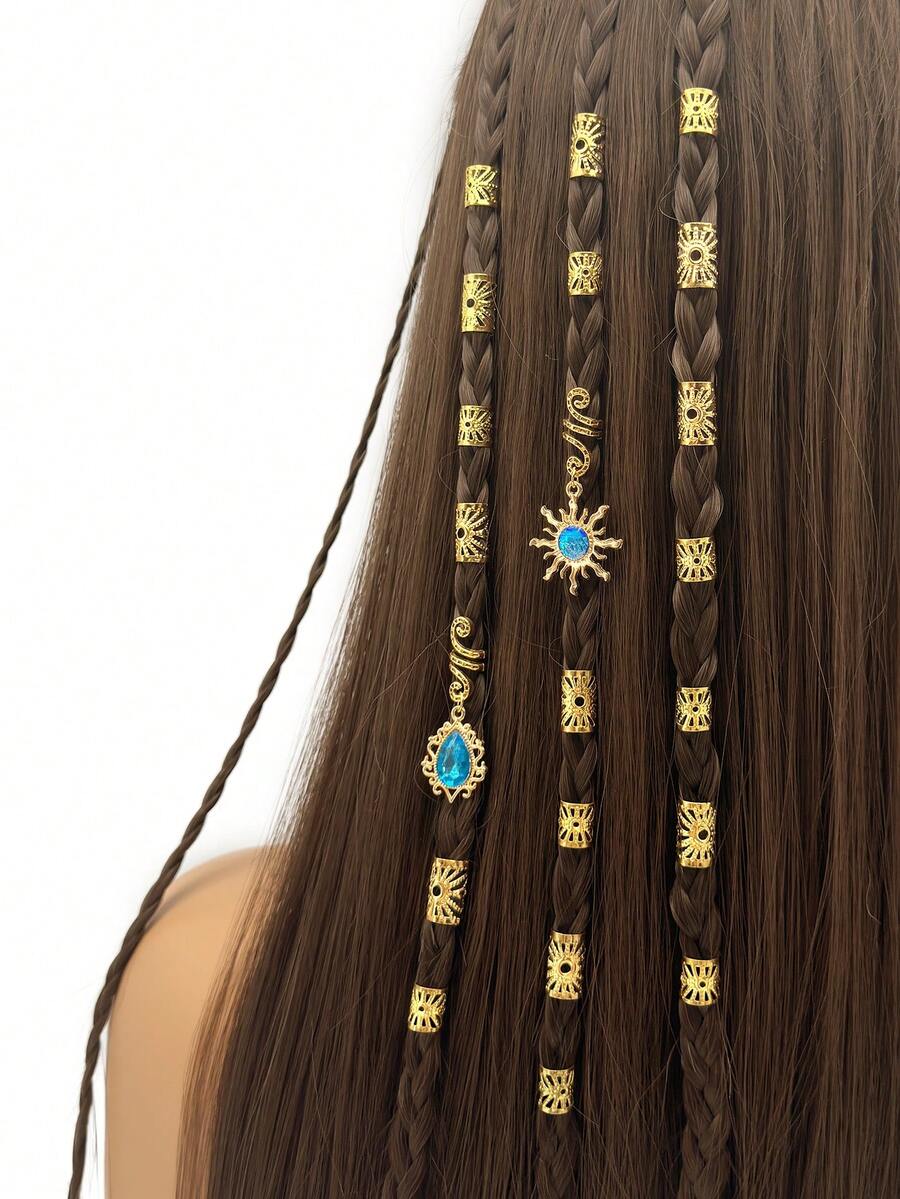 22pcs Baroque Bohemian Style Summer Hair Jewelry Dreadlock Braid For Girls Music Dance Party - Gold - View 1