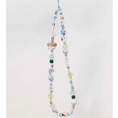 1 Pc Ins Style Summer Cherry Blossom Glitter Beaded Mobile Phone Hanger String Wrist Hanger Small Fresh Style CCD Camera Hanging Decor Keychain Bag Hanging Decor Mobile Phone Case Hanger String