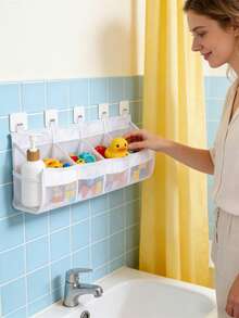 Large 4-Compartment Bathroom Toy Storage Bag, Baby Bath Toy Quick-Dry Mesh Organizer Bag - Multicolor - View 5