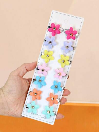 10个/套 马卡龙色五瓣花发夹（玫瑰红/浅紫/亮黄/浅粉/天蓝/橙/薄荷绿） - 适合女孩和女士，适用于日常、派对、表演、春季郊游及各种场合