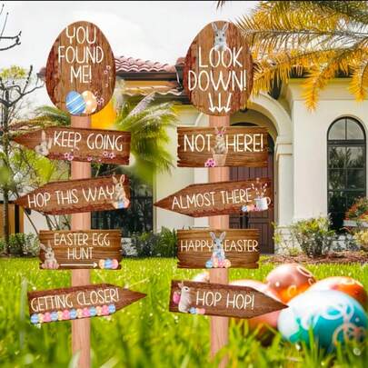 Easter Limited Edition: 1pc Retro Easter Acrylic 2D Flat Bunny Egg Yard Sign Outdoor Decor, Suitable For Garden, Lawn, Patio, Egg Hunt Party Supplies