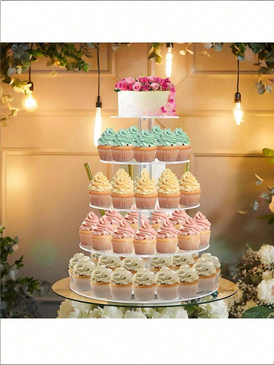 Clear Acrylic Round Cupcake Stand, Wedding Cupcake Tower Stand, Dessert Table Cupcake Display Stand, Birthday Party Cupcake Tiered Holder - Clear - View 1